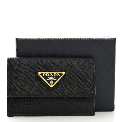 Prada Saffiano Triangle Bi-Fold Card Holder Wallet Black 8 of 8