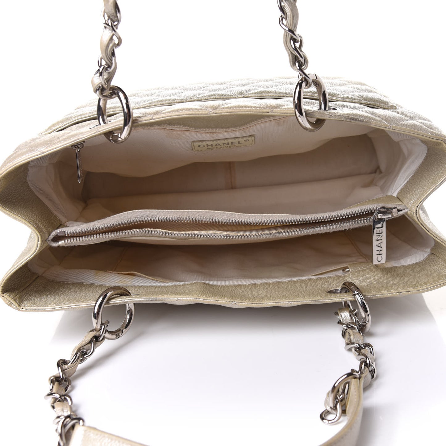 Metallic Caviar Quilted Grand Shopping Tote GST Pearl