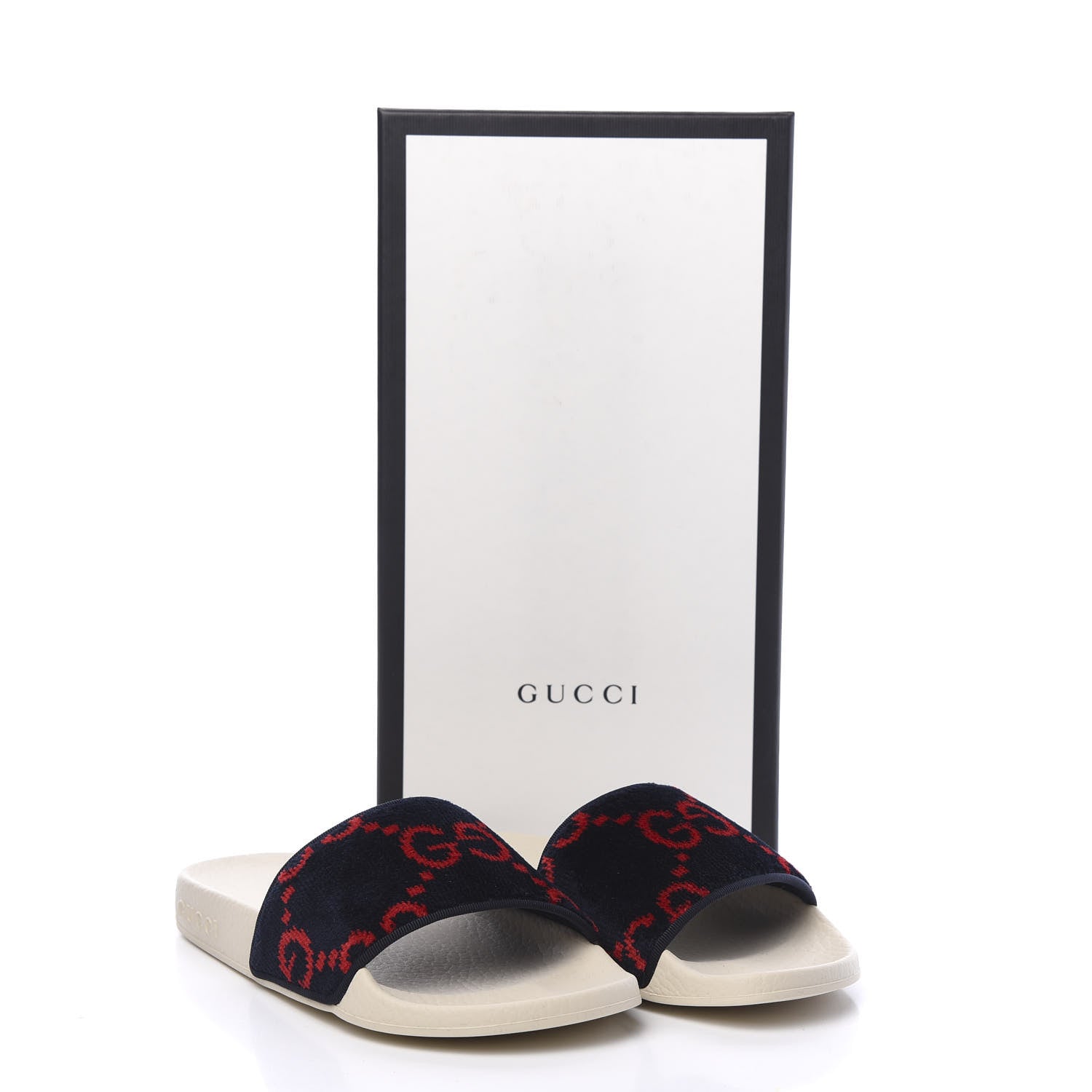 Gucci Velvet GG Monogram Slide Sandals 35 Blue Red 8 of 8