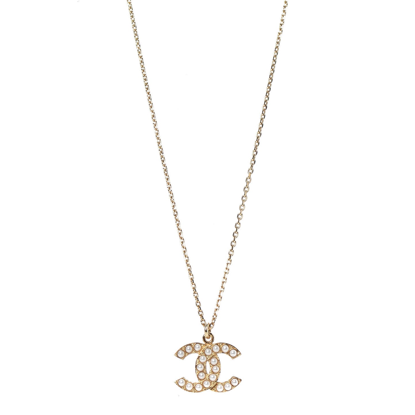Pearl CC Pendant Necklace Gold