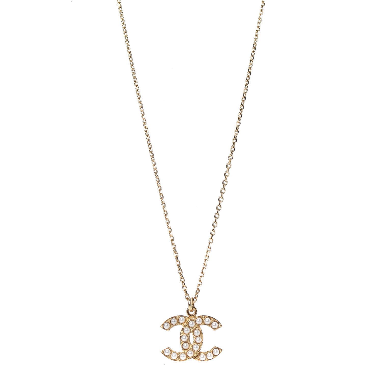 Chanel Pearl CC Pendant Necklace Gold 1 of 6
