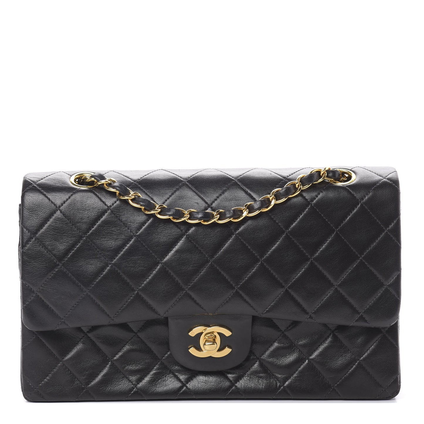 Lambskin Quilted Medium Double Flap Black