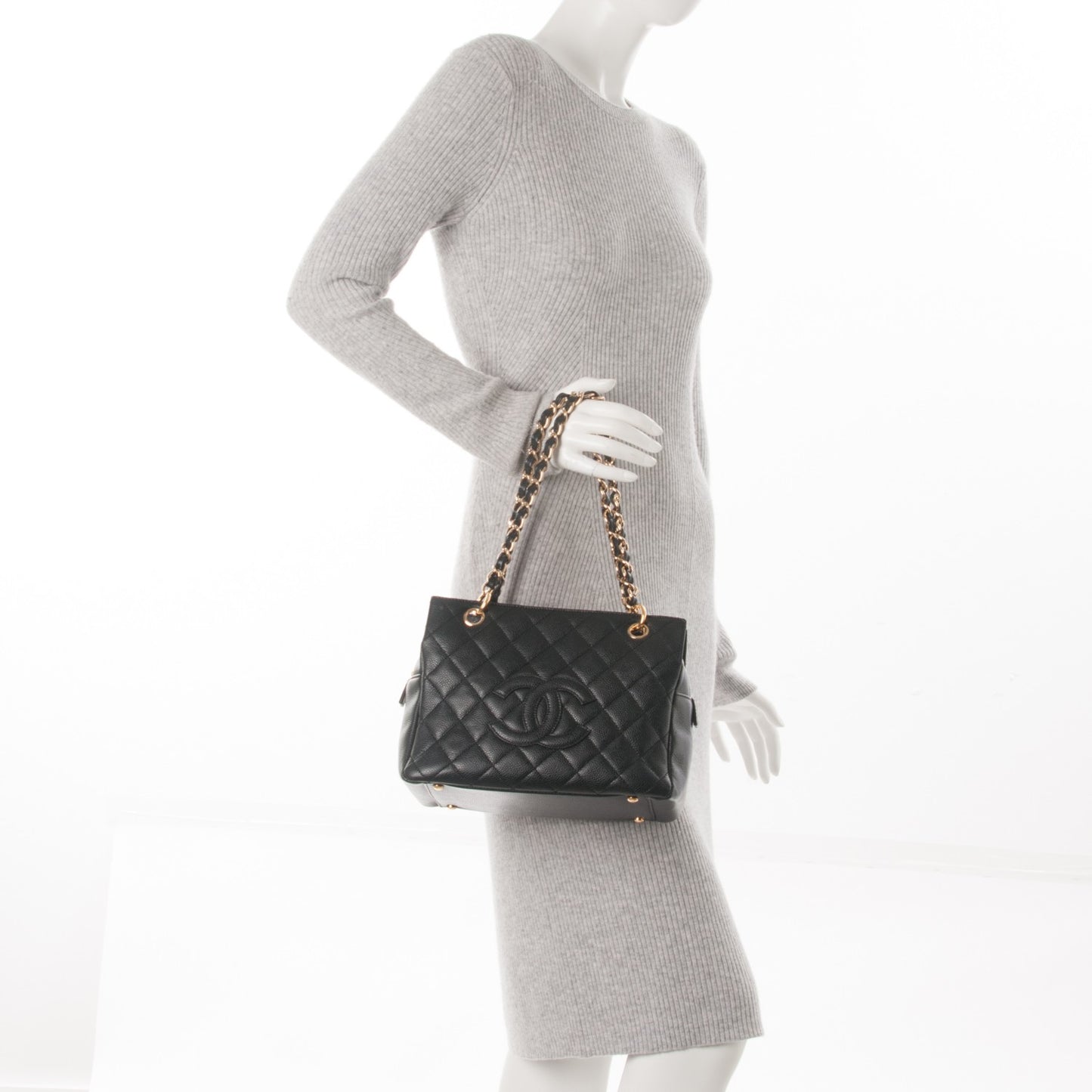 Caviar Quilted Petit Timeless Tote PTT Black