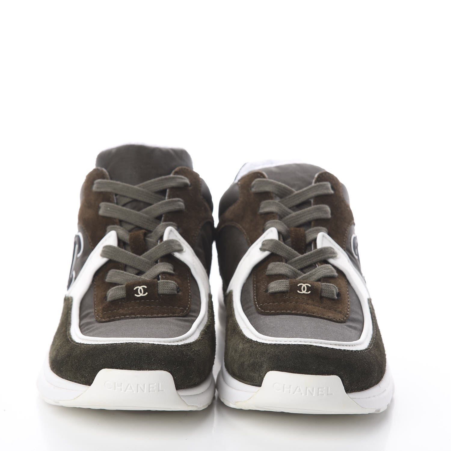 Chanel Fabric Calfskin Suede CC Womens Sneakers 39 Dark Green 3 of 6