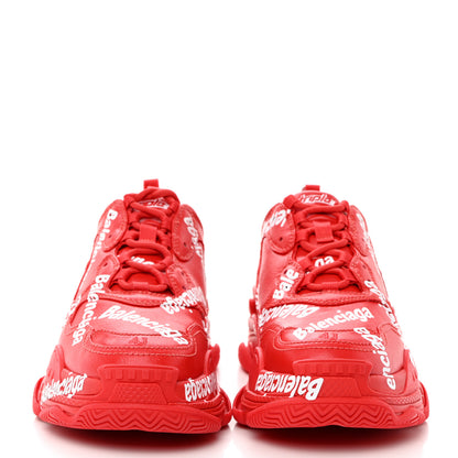 Balenciaga Recycled Calfskin Allover Logo Womens Triple S Sneakers 41 Tomato Red White 2 of 9