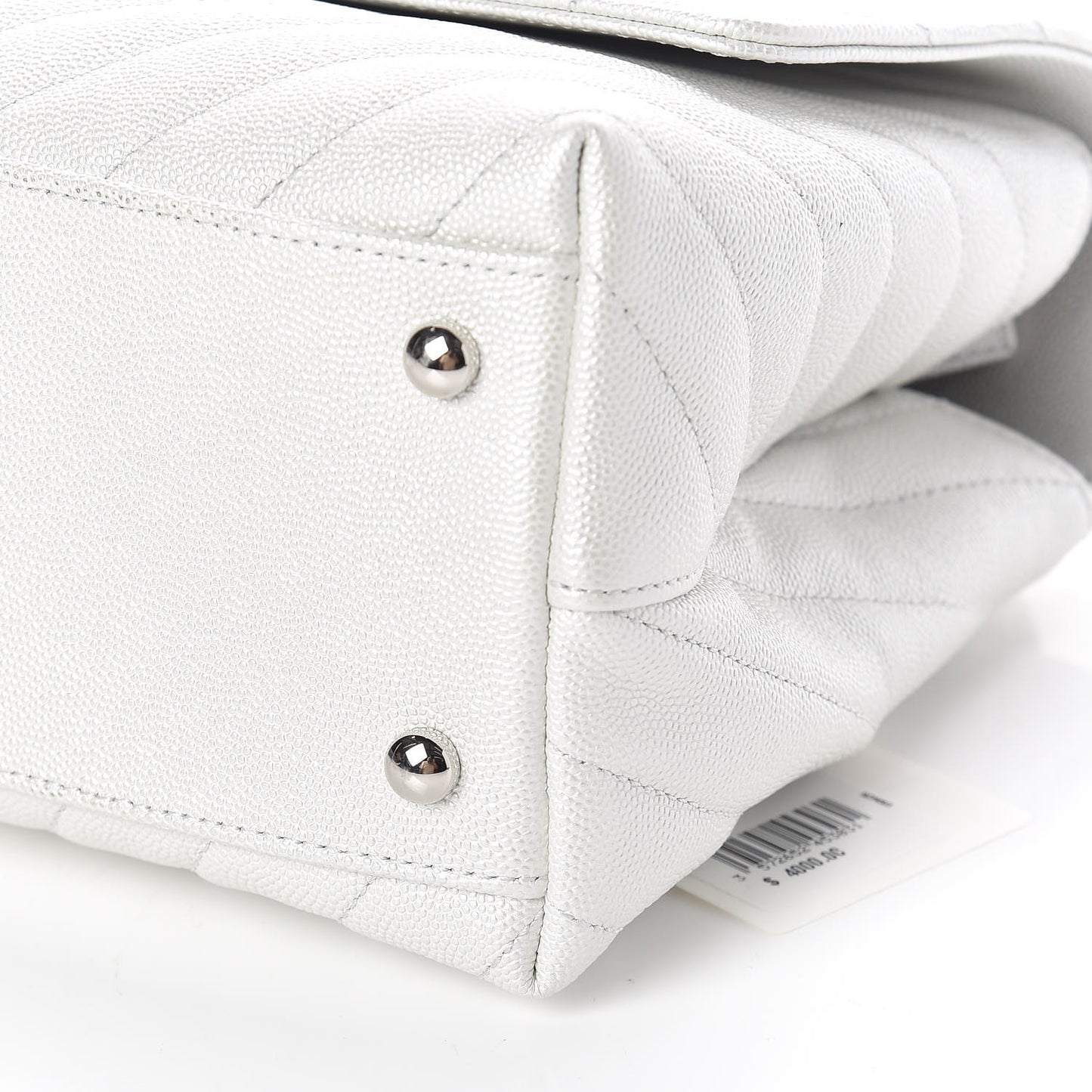 Iridescent Caviar Chevron Quilted Small Coco Handle Flap White