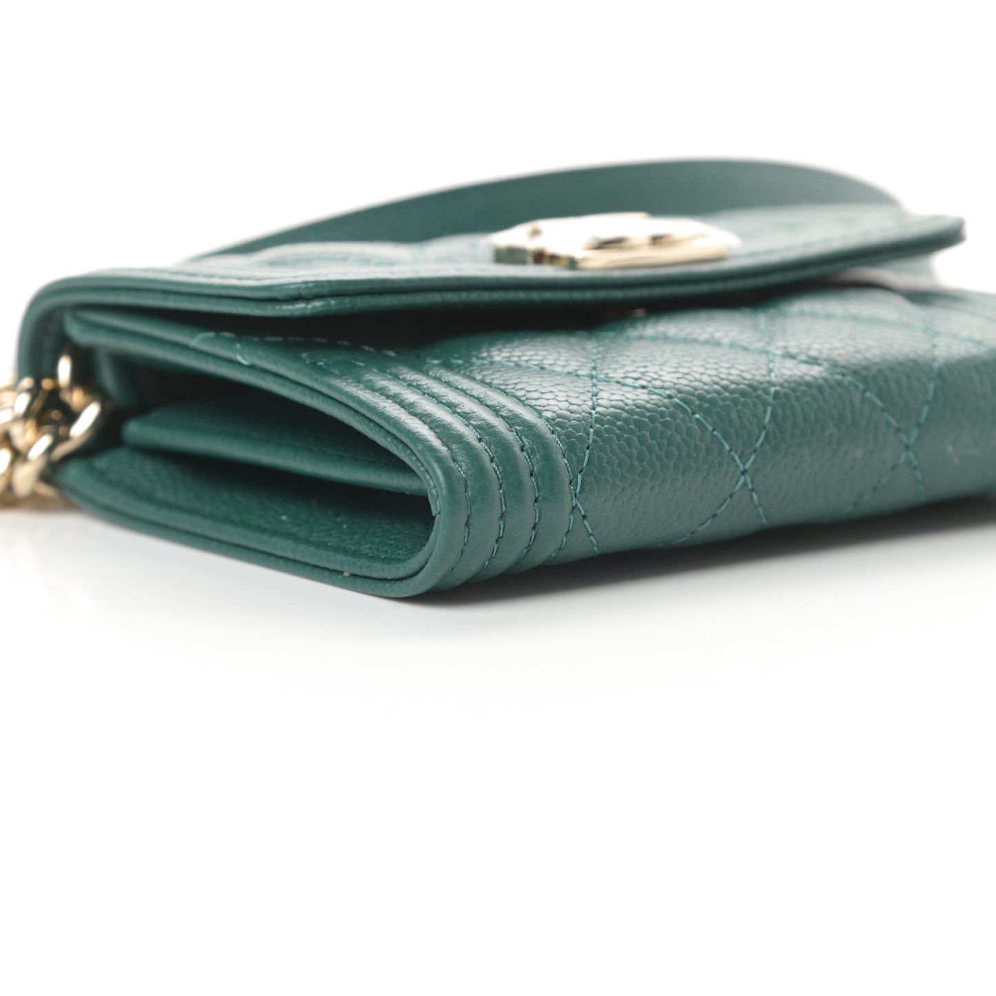 Caviar Quilted Boy Card Holder On Chain Green