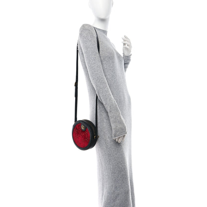 Gucci Velvet GG Monogram Textured Calfskin Round Shoulder Bag Red Cipria Black 2 of 11