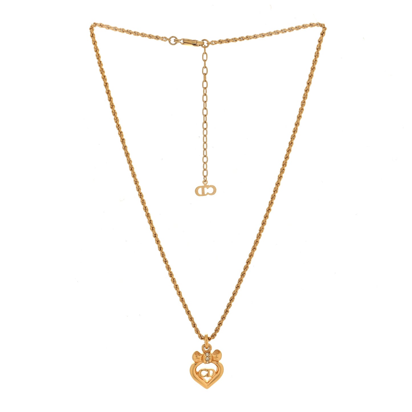 Crystal Bow Heart Necklace Gold