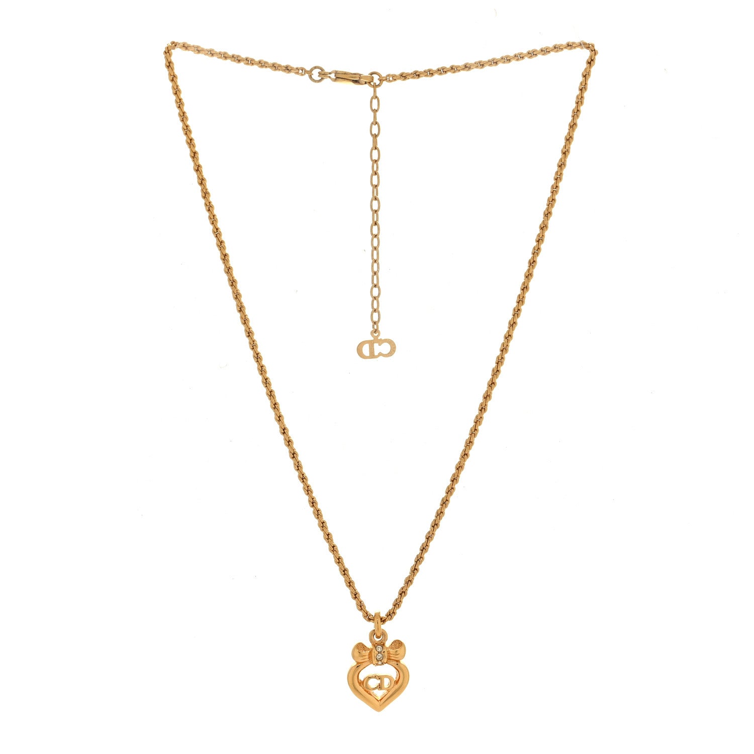 Christian Dior Crystal Bow Heart Necklace Gold 3 of 4