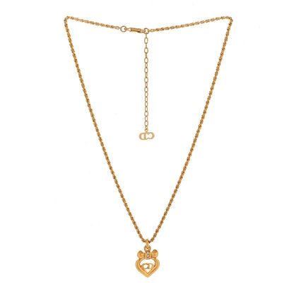 Christian Dior Crystal Bow Heart Necklace Gold 3 of 4