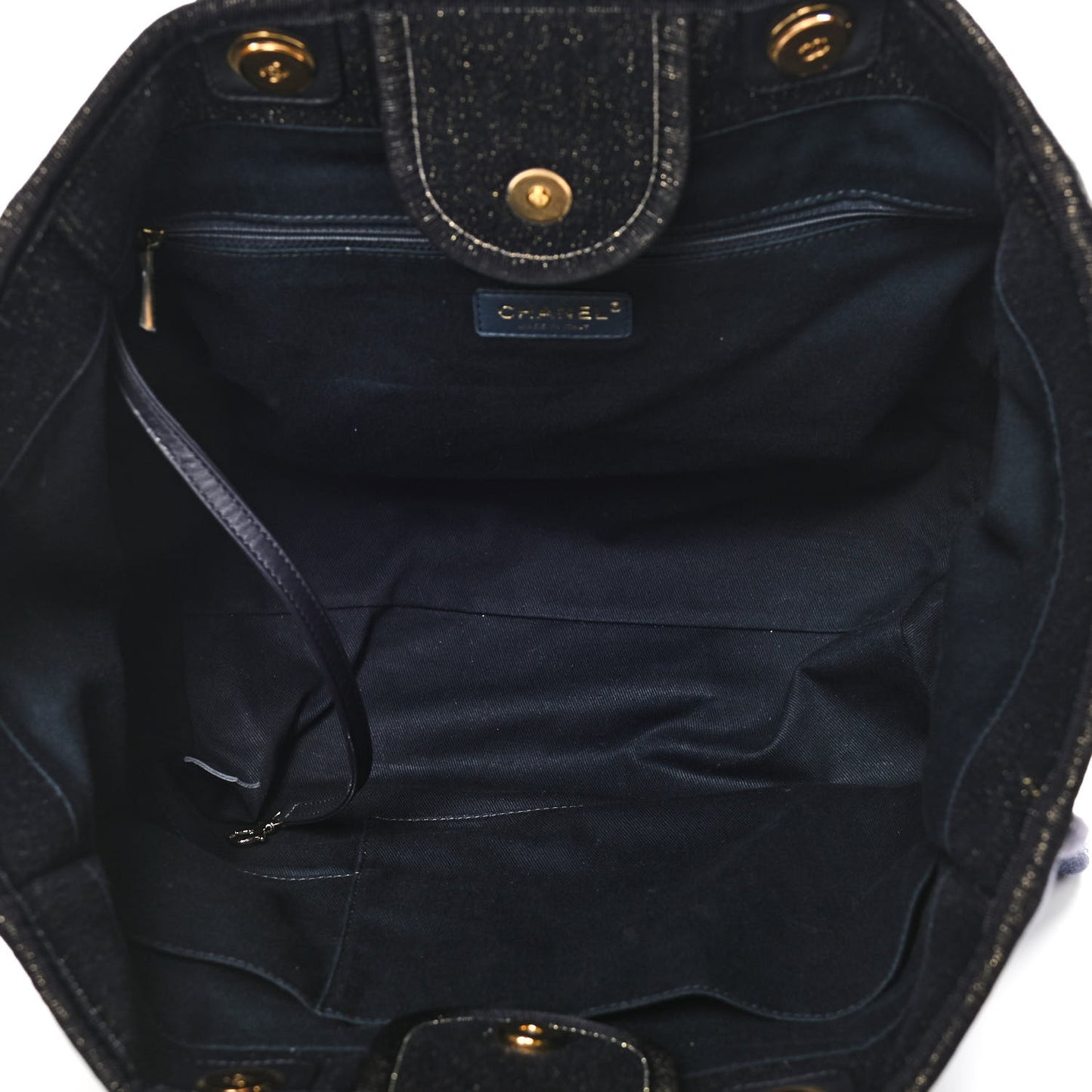 Lurex Canvas Medium Deauville Tote Navy Blue Gold