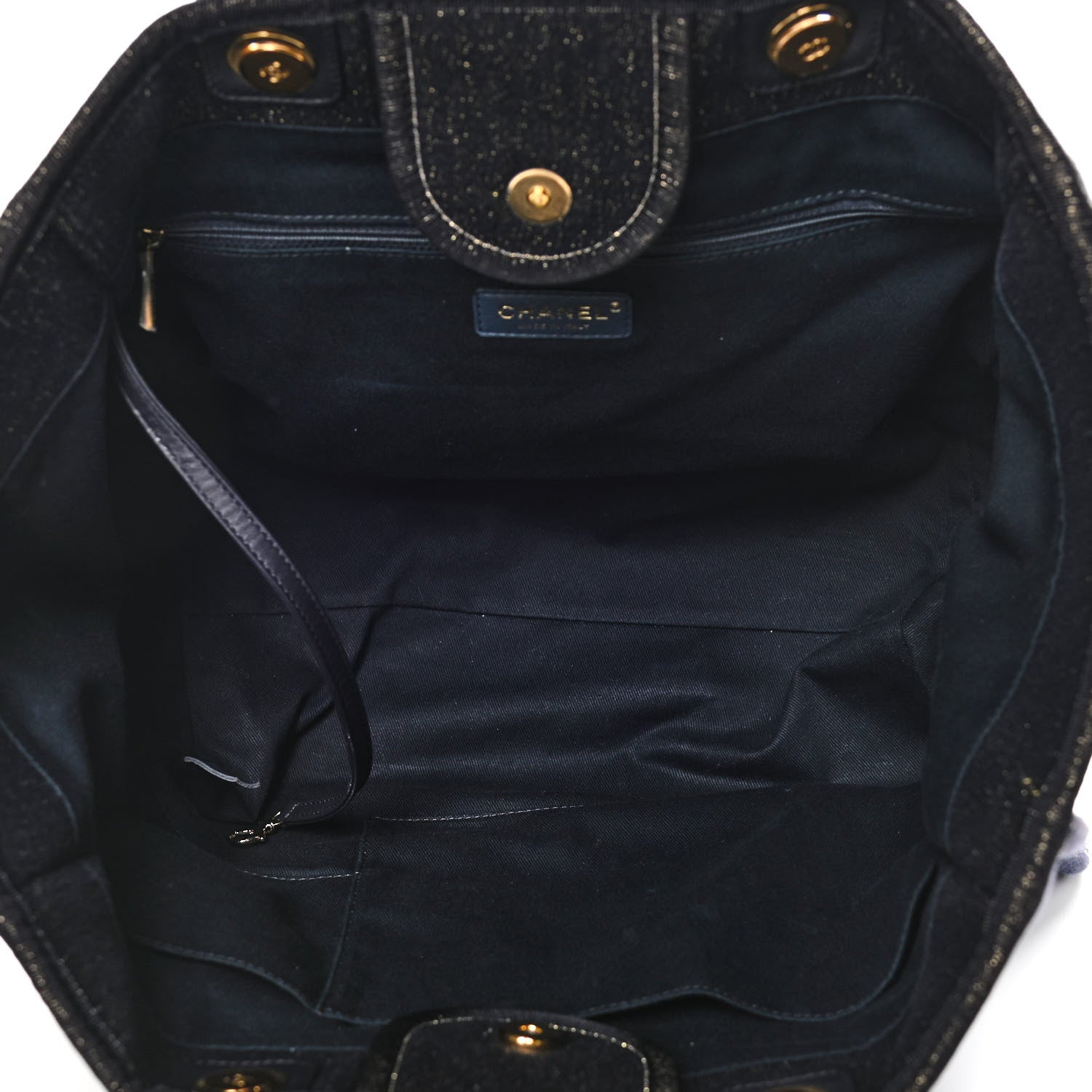 Chanel Lurex Canvas Medium Deauville Tote Navy Blue Gold 5 of 18