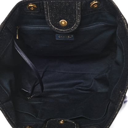 Chanel Lurex Canvas Medium Deauville Tote Navy Blue Gold 5 of 18