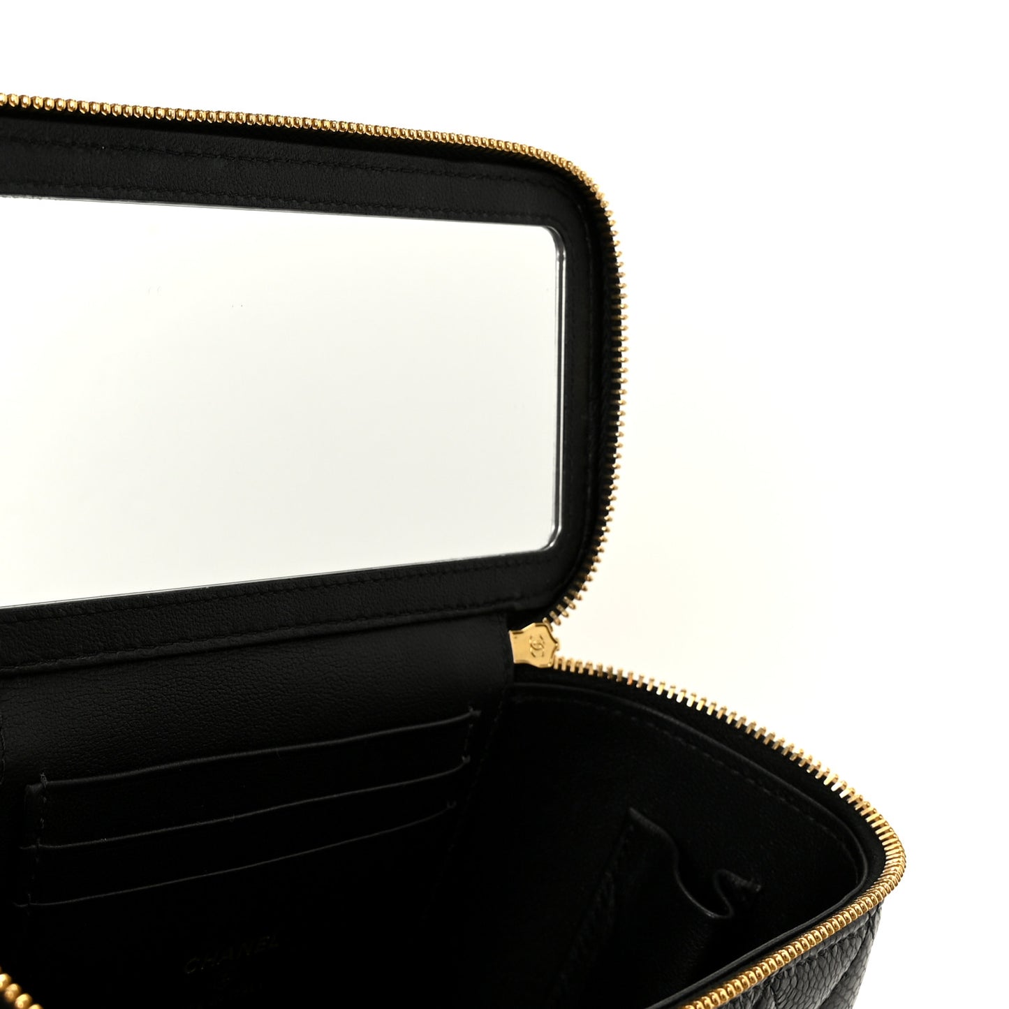 Grained Lambskin Quilted Small Vanity Case With Chain Black