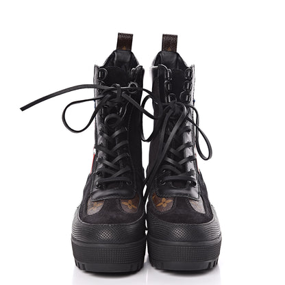 Louis Vuitton Suede Calfskin Monogram LV Black Heart Laureate Platform Desert Boots 36.5 Black 2 of 8
