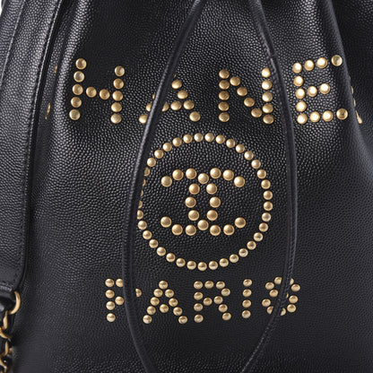 Chanel Caviar Deauville Drawstring Bucket Bag Black 7 of 10