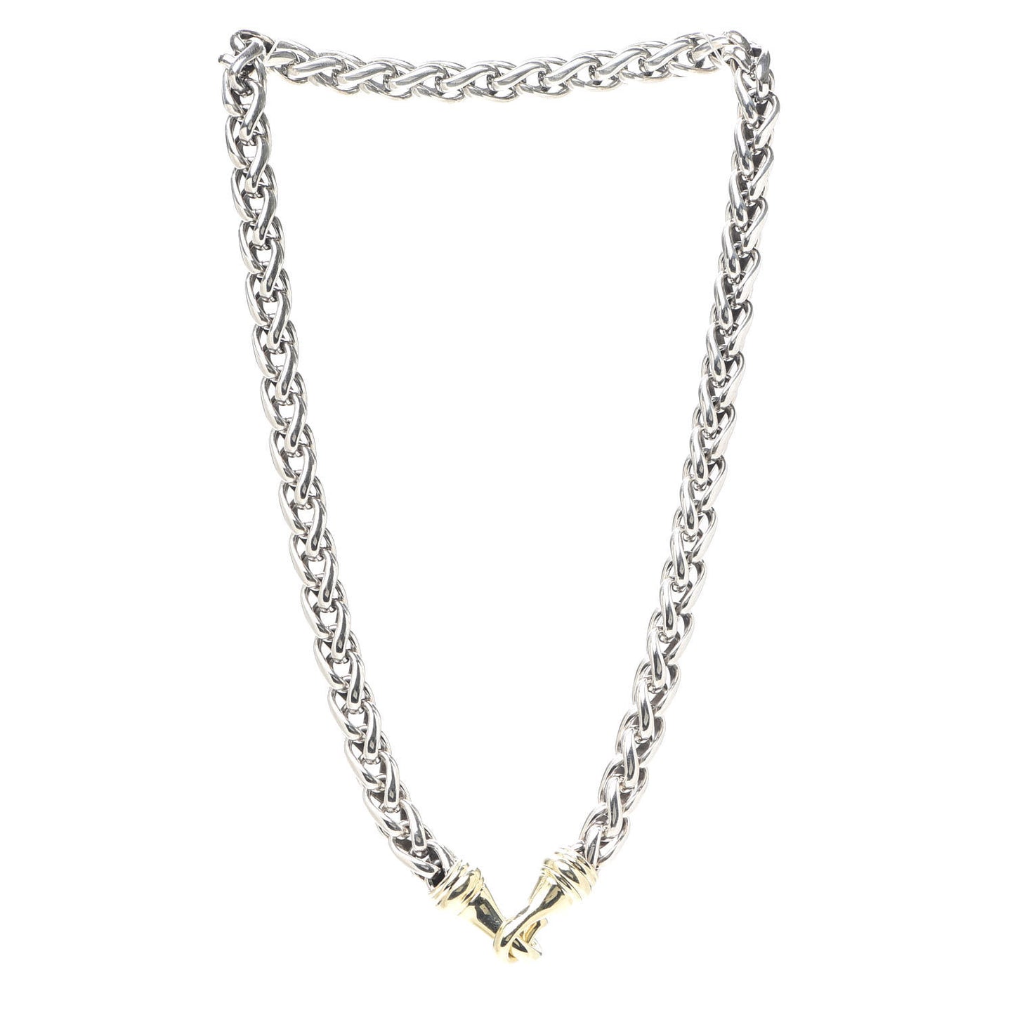 Sterling Silver 14K Yellow Gold 8mm Wheat Chain Necklace