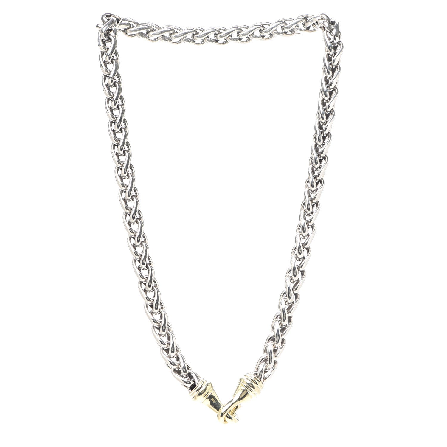 David Yurman Sterling Silver 14K Yellow Gold 8mm Wheat Chain Necklace 3 of 4