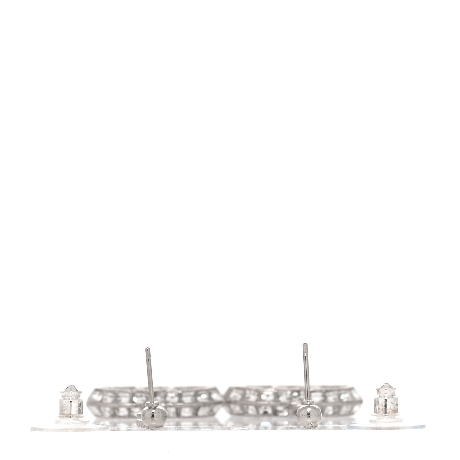 Chanel Baguette Crystal CC Drop Earrings Silver 3 of 4