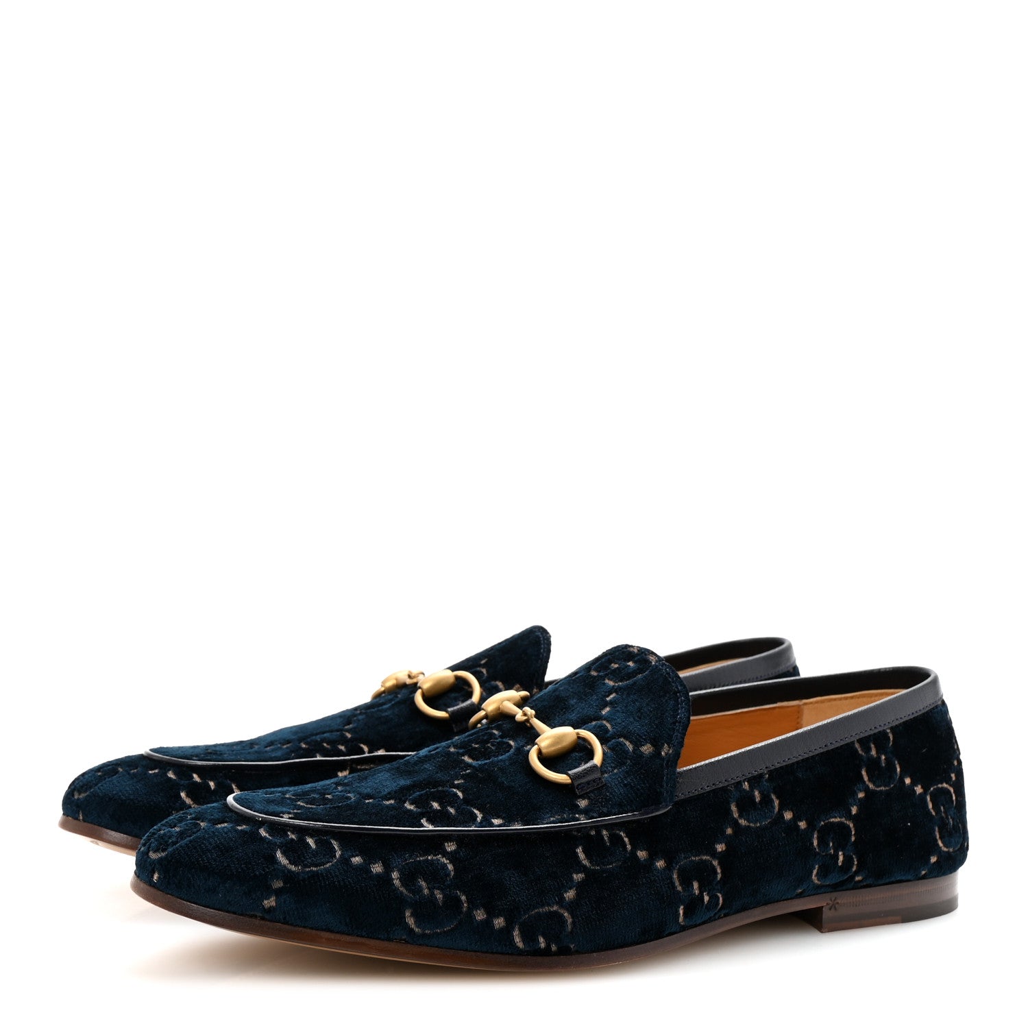 Gucci Velvet GG Monogram Horsebit Mens Jordaan Loafers 9 Blue Beige 3 of 9