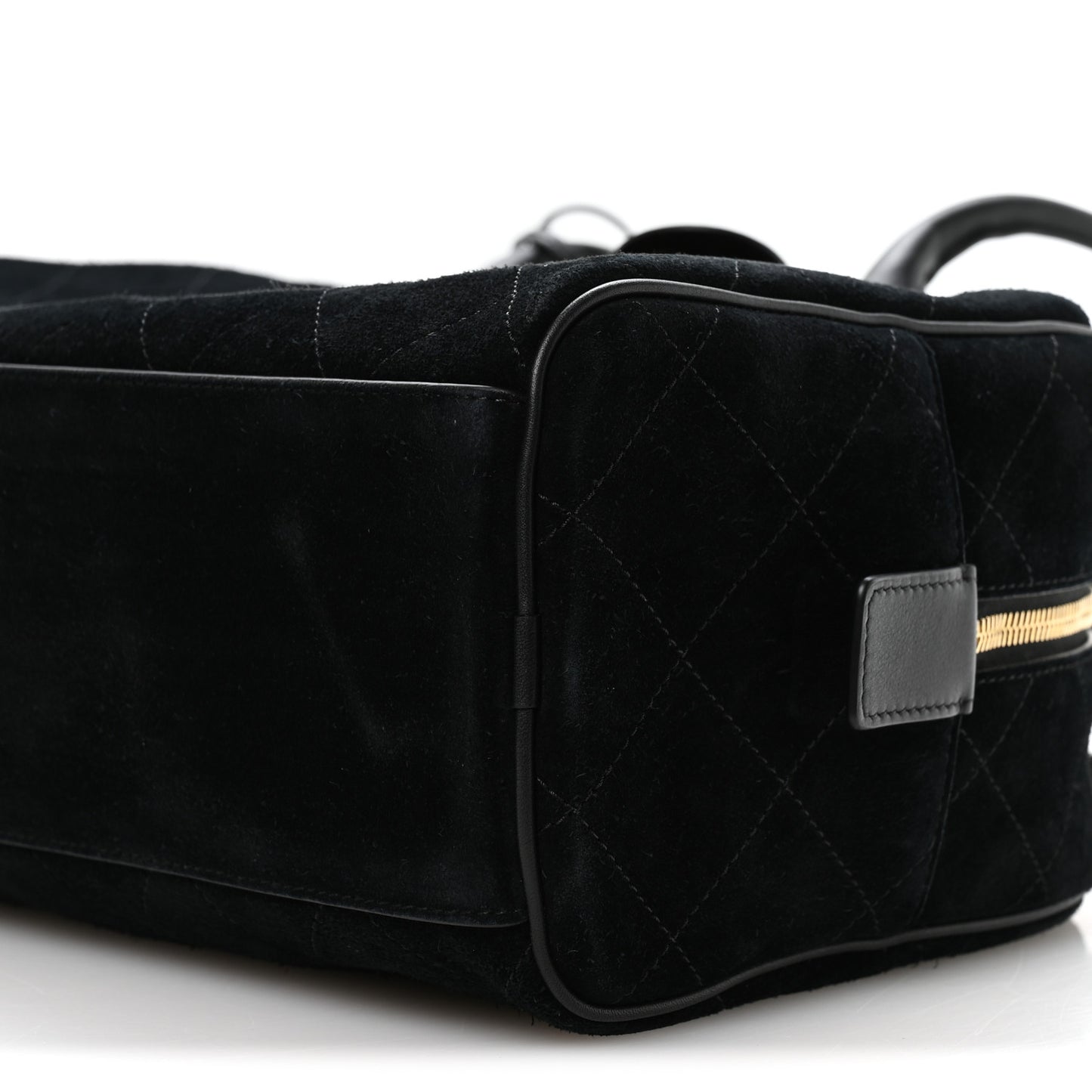 Suede Calfskin Large Perfect Bowling Bag Black
