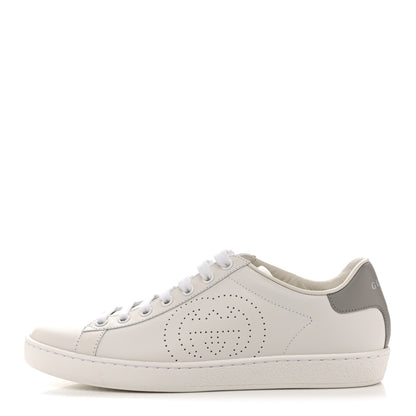 Gucci Calfskin Interlocking G Perforated Womens Ace Sneakers 37.5 White Grey Sky 1 of 10