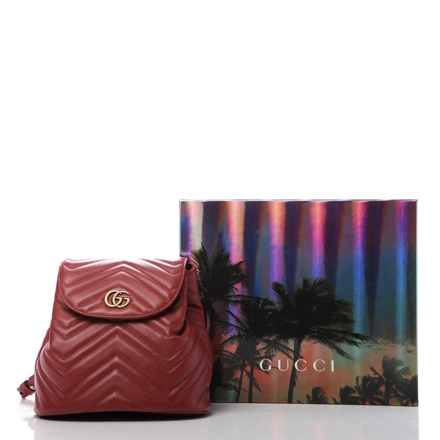 Calfskin Matelasse GG Marmont Flap Backpack Hibiscus Red
