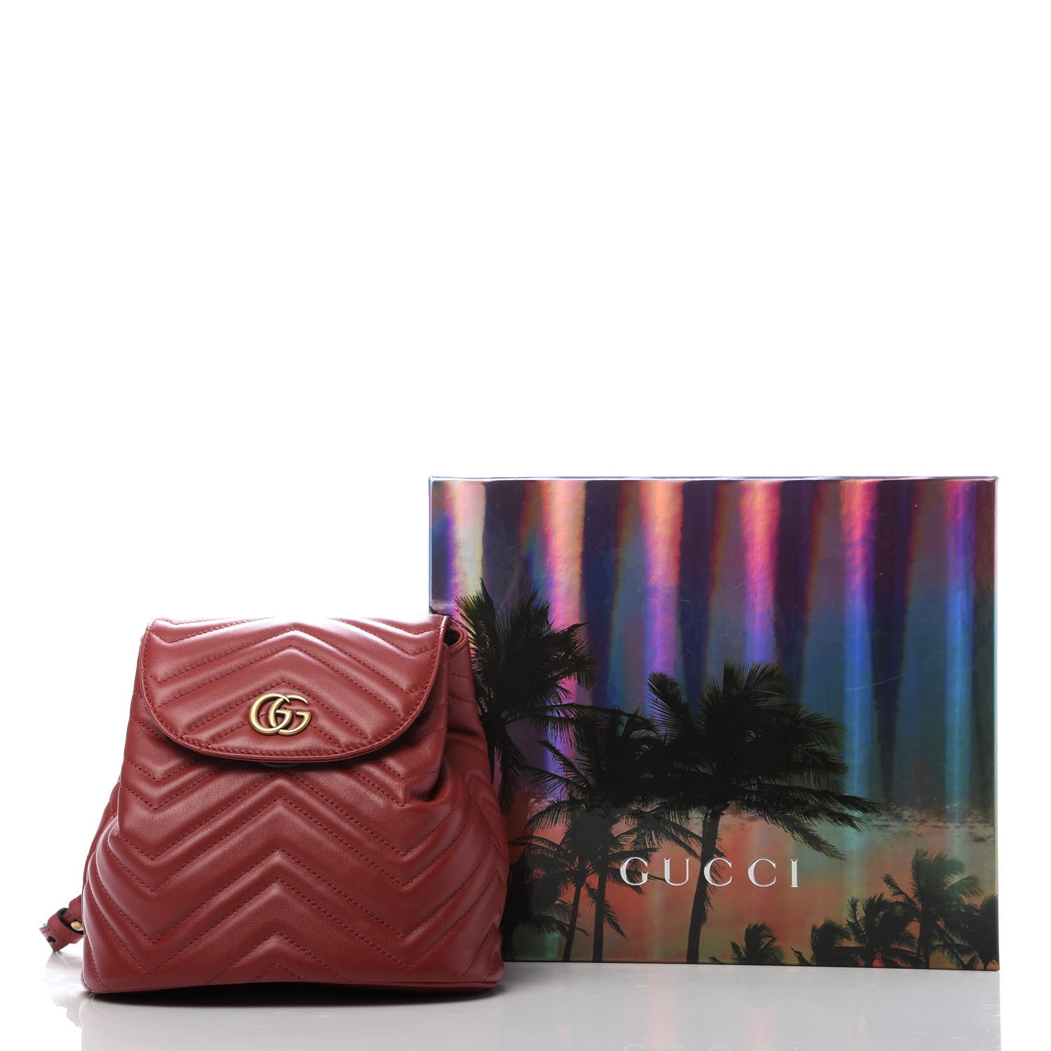 Gucci Calfskin Matelasse GG Marmont Flap Backpack Hibiscus Red 9 of 9