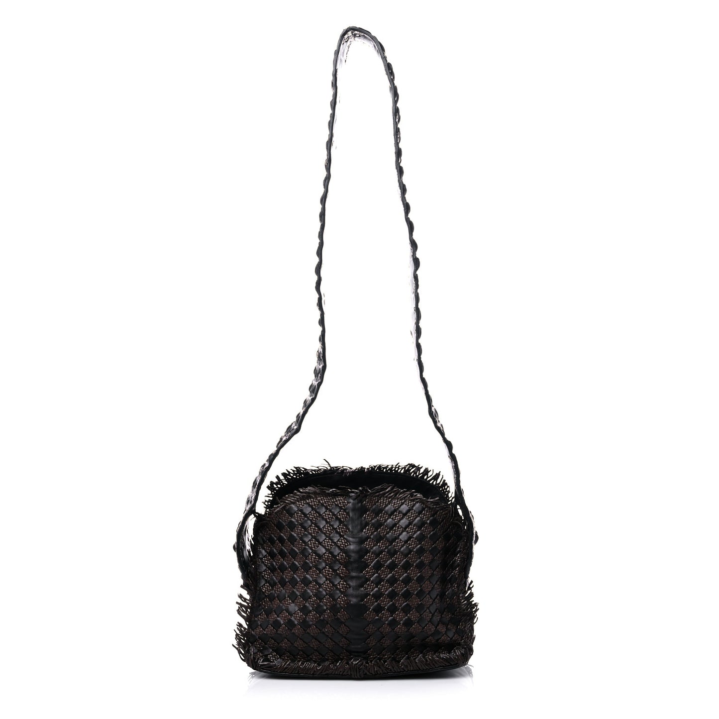 Nappa Intrecciato Alligator Fringe Shoulder Bag Black