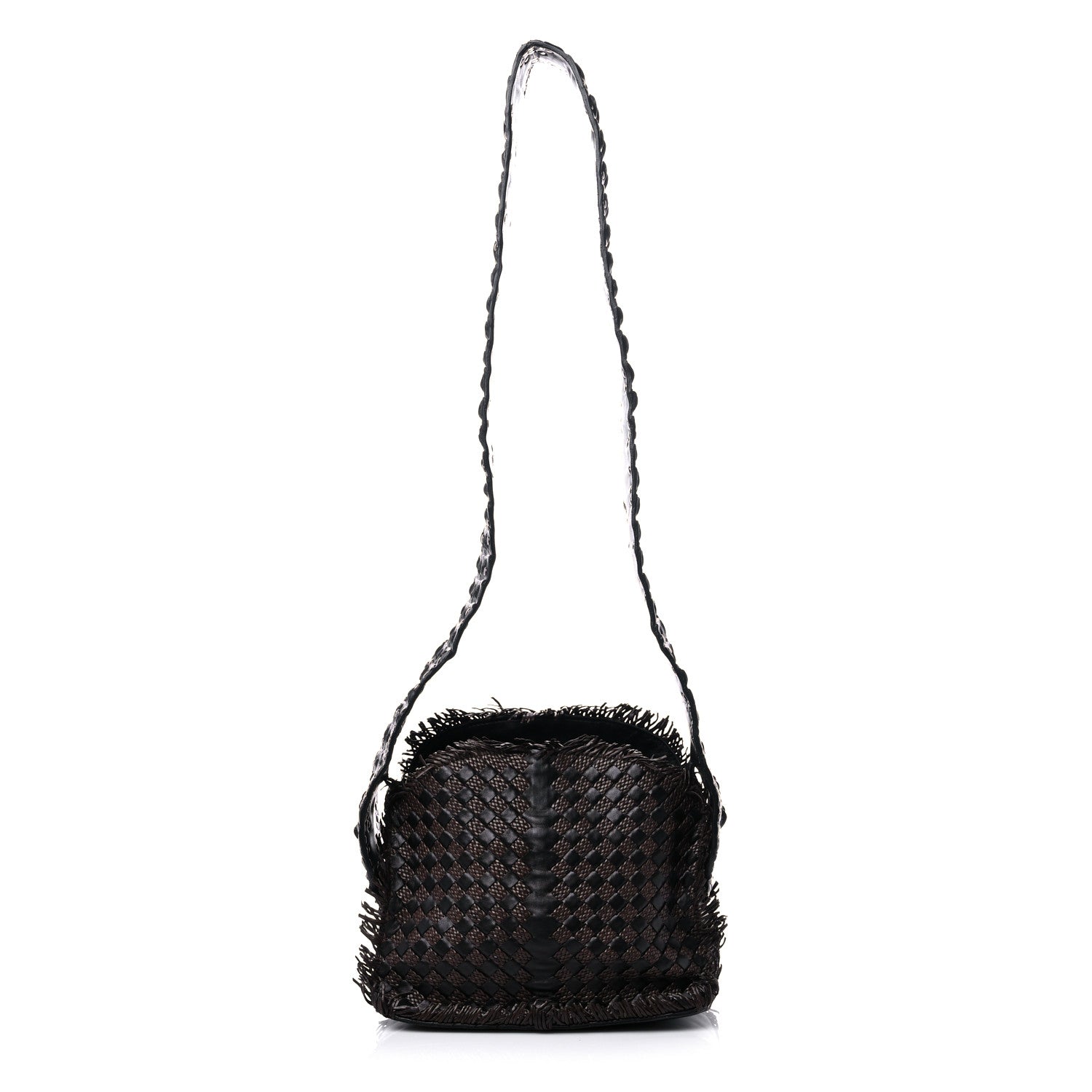 Bottega Veneta Nappa Intrecciato Alligator Fringe Shoulder Bag Black 1 of 12