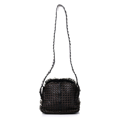 Bottega Veneta Nappa Intrecciato Alligator Fringe Shoulder Bag Black 1 of 12