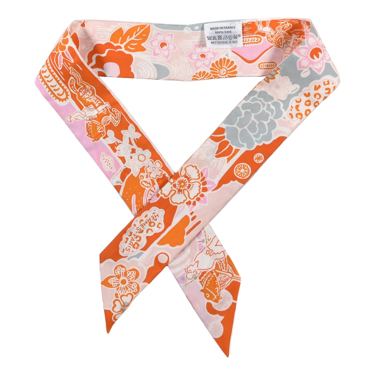 Silk Bingata Twilly Orange Rose Gris