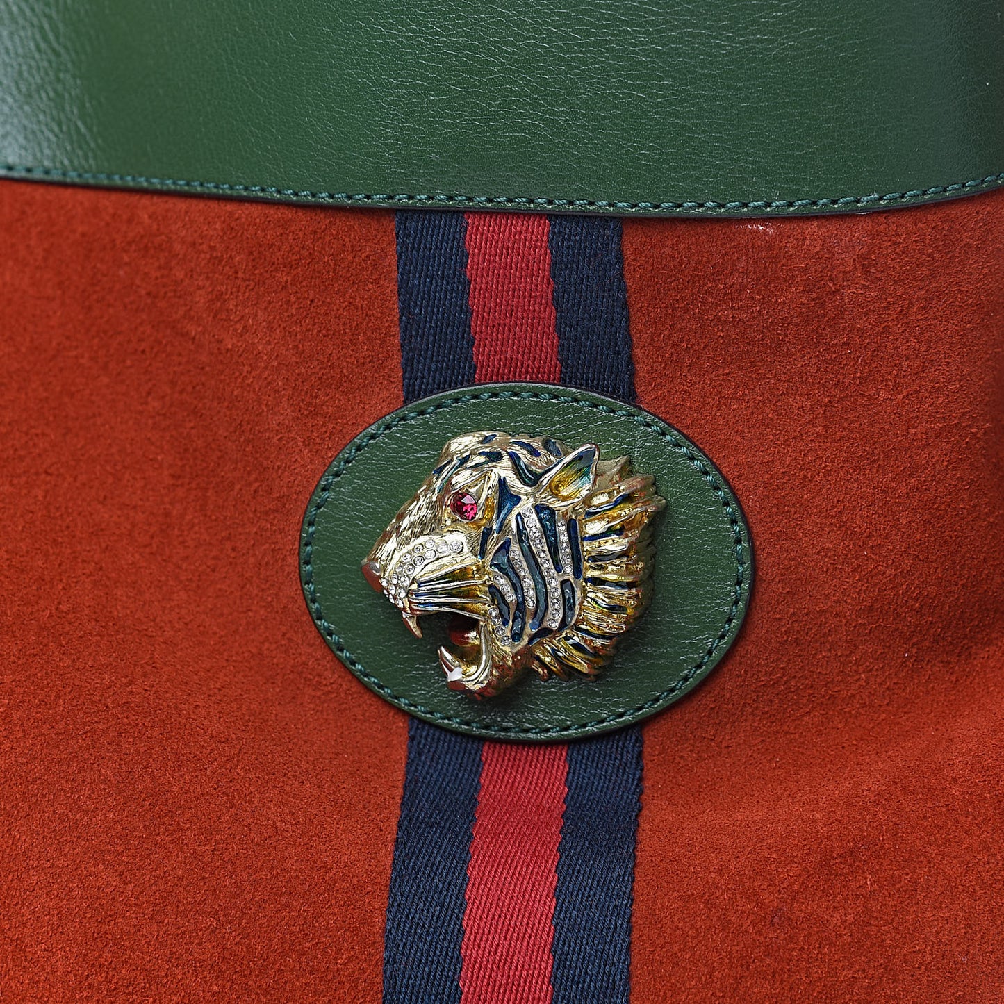 Suede Calfskin Large Rajah Chain Tote Hibiscus Red Green