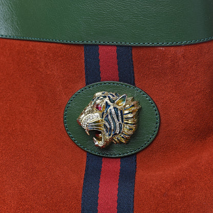Gucci Suede Calfskin Large Rajah Chain Tote Hibiscus Red Green 13 of 14