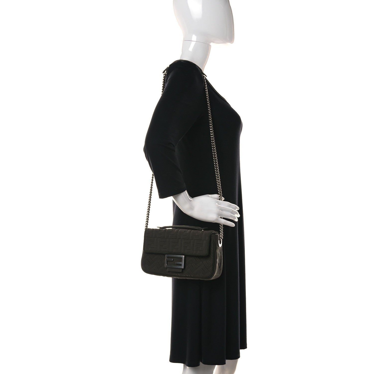 Fendi Technical Fabric FF Midi Chain Baguette Oliva 3 of 9