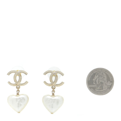 Chanel Pearl CC Heart Drop Earrings Gold 2 of 5