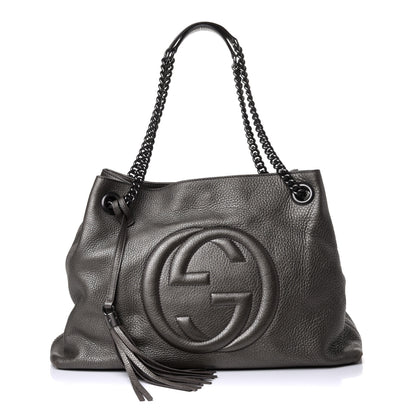 Gucci Metallic Pebbled Calfskin Medium Soho Chain Shoulder Bag Sasso 1 of 4