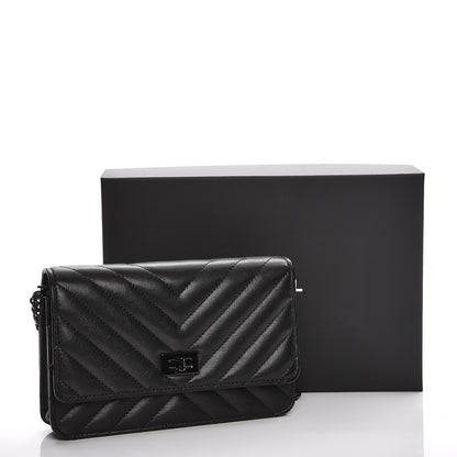 Chanel Sheepskin Chevron Reissue Wallet On Chain WOC So Black 9 of 9