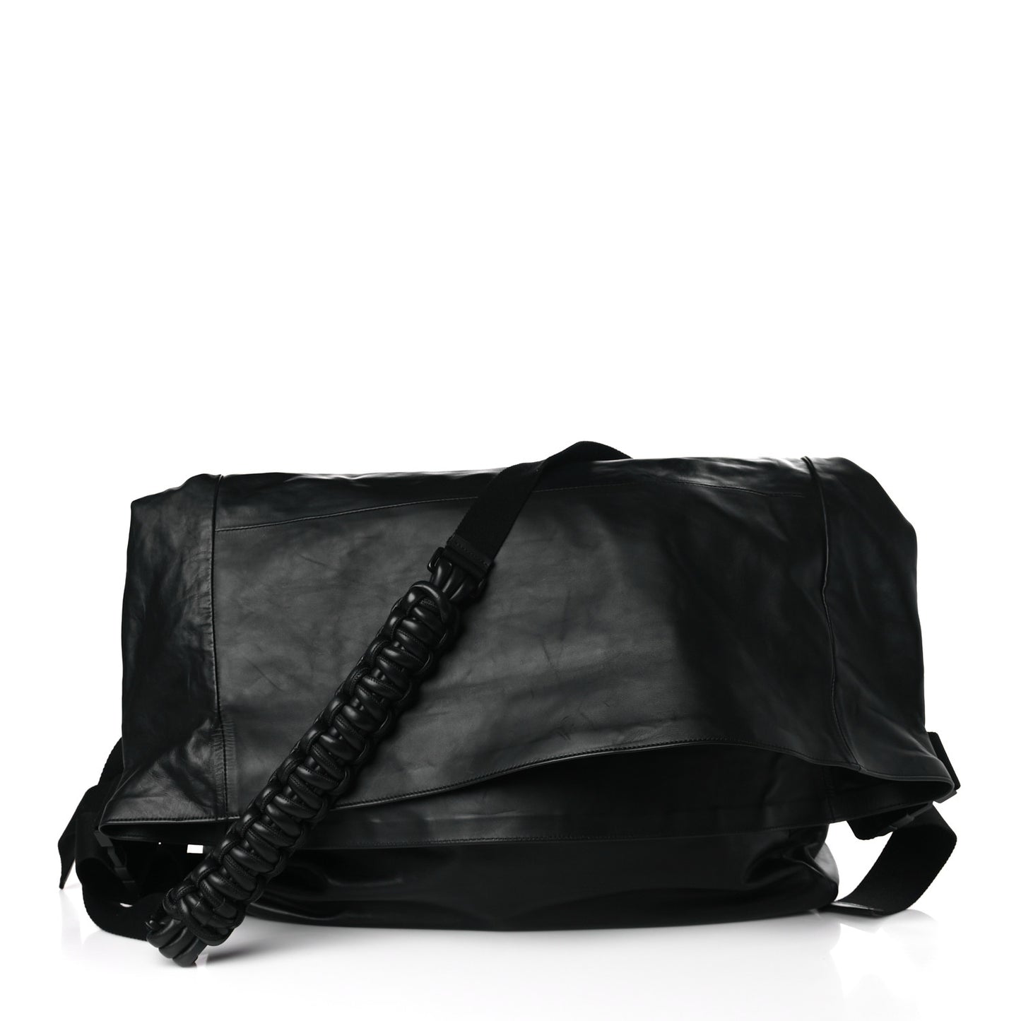 Smooth Calfskin Perforated Messenger Crossbody Bag Black