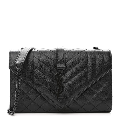 Saint Laurent Grain De Poudre Textured Mixed Matelasse Triquilt Small Monogram Satchel Black 1 of 9