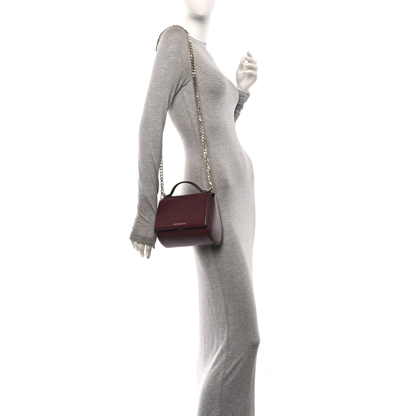 Textured Calfskin Mini Pandora Box Chain Crossbody Bag Oxblood
