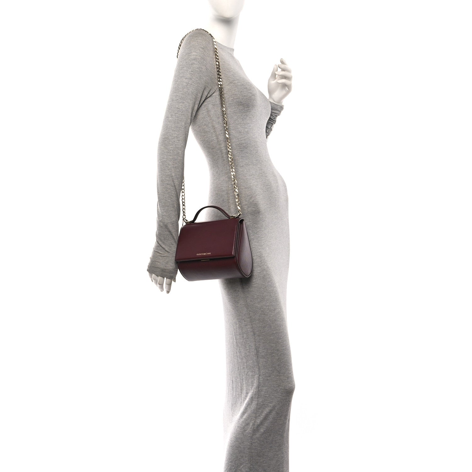 Givenchy Textured Calfskin Mini Pandora Box Chain Crossbody Bag Oxblood 2 of 10