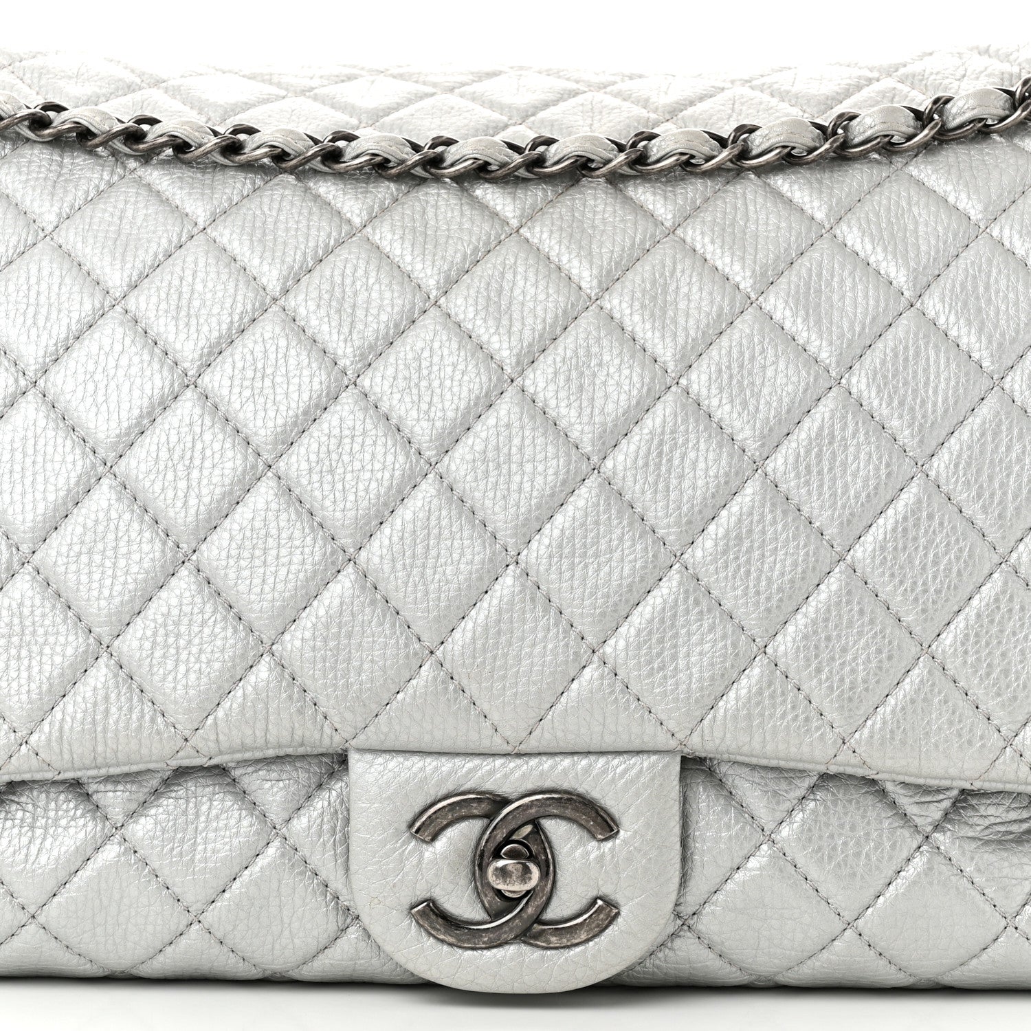 Chanel Metallic Calfskin Quilted XXL Travel Flap Bag Silver 8 of 10