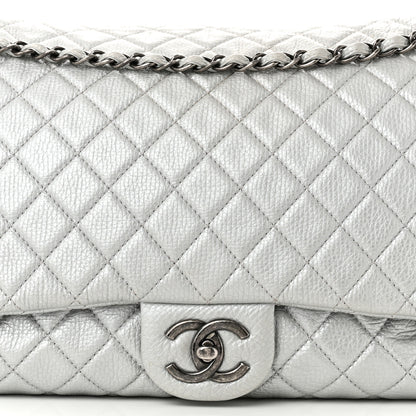 Chanel Metallic Calfskin Quilted XXL Travel Flap Bag Silver 8 of 10