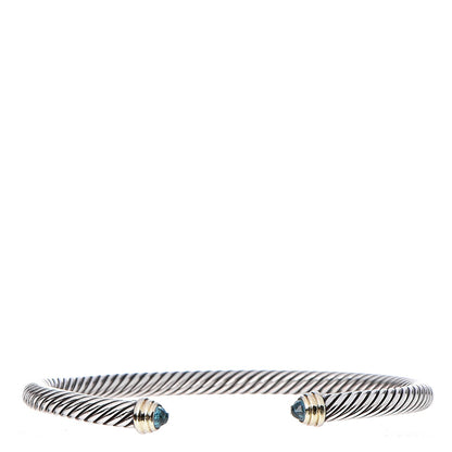 David Yurman Sterling Silver 14K Yellow Gold Blue Topaz 5mm Cable Classics Petite Color Bracelet 1 of 4