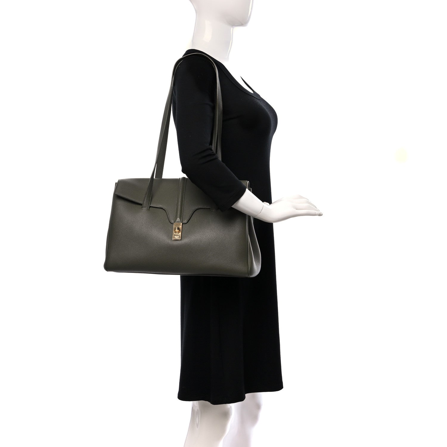 Celine Grained Calfskin Medium Soft 16 Bag Dark Olive 2 of 8