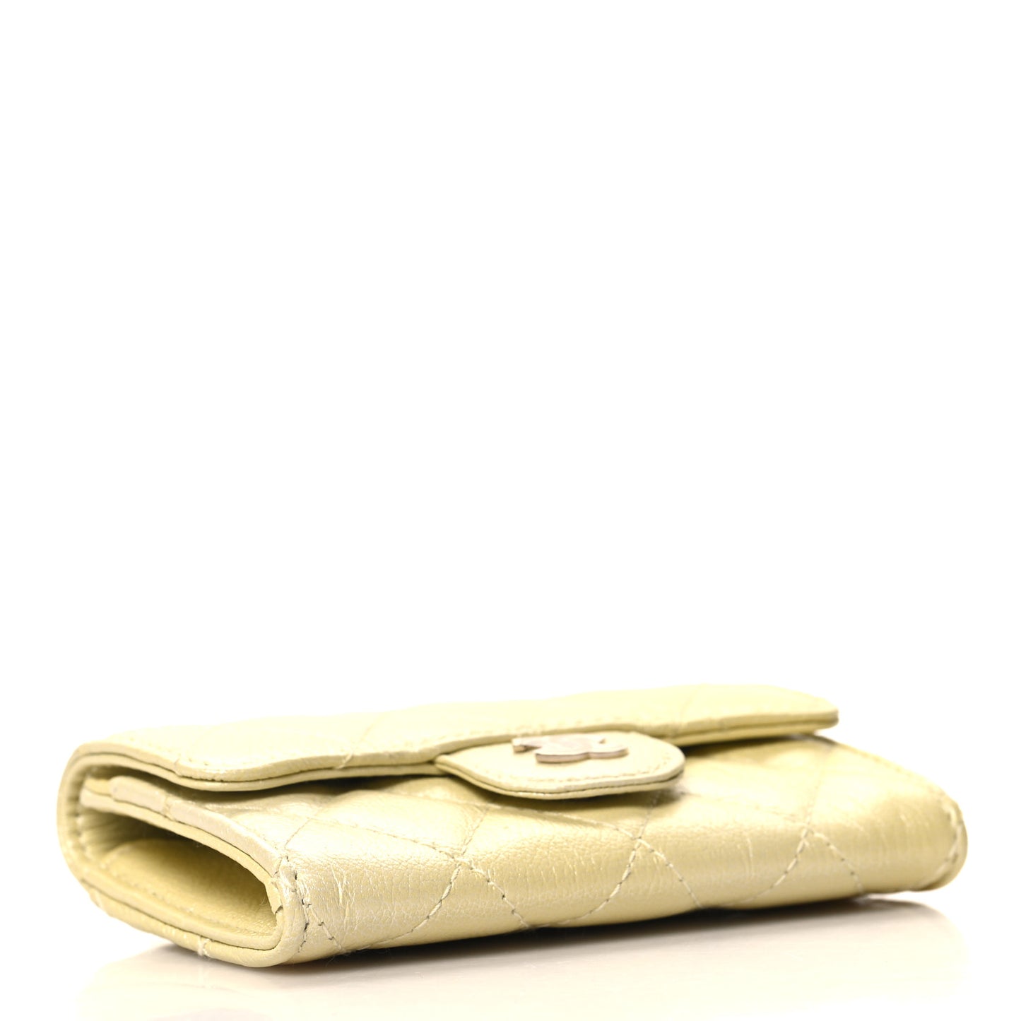 Cloudy Pearly Goatskin Quilted Flap Card Holder Wallet Light Yellow