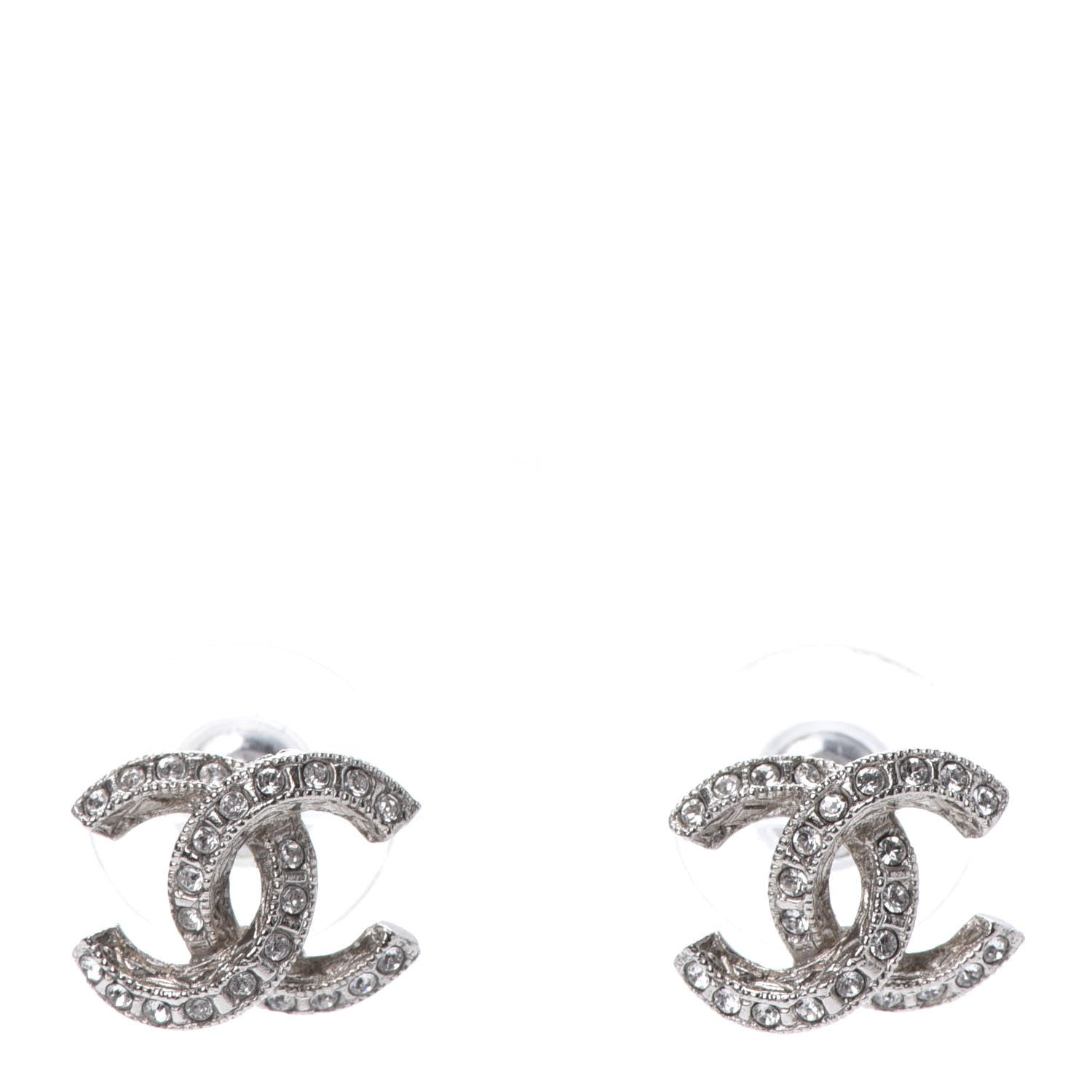 Chanel Crystal Timeless CC Earrings Silver 1 of 4