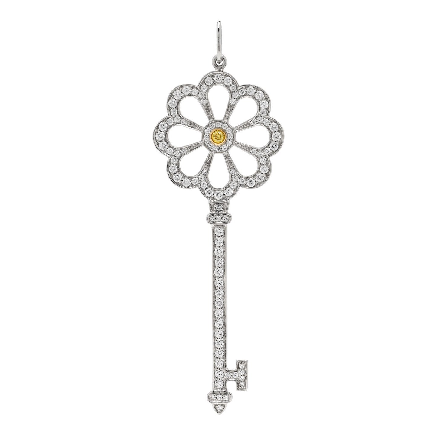 Platinum 18K Yellow Gold Yellow Diamond Bloom Key Pendant